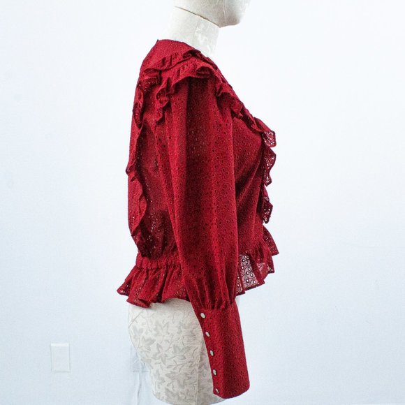 Robert Rodriguez 8 Prairie Eyelet Lace Top Red - Picture 14 of 16